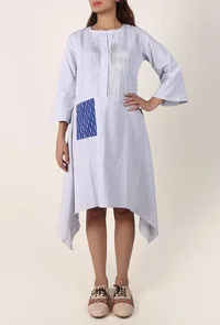 Powder Blue Cotton Slub Asymmetrical Dress image 2