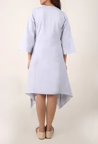 Powder Blue Cotton Slub Asymmetrical Dress image 4