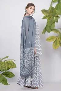 Powder Blue Hand-Block Printed Kota Tasseled Dupatta image 2