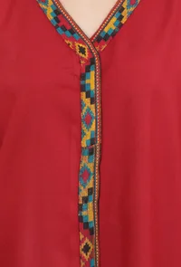 Cherry Red Loose-Fit Handwoven Kullu Patti Detailed Cashmilon Kurta image 5