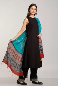 Saral Blue and Red Ajrakh-Bandhani Cotton Dupatta image 2