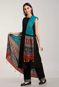 Saral Blue and Red Ajrakh-Bandhani Cotton Dupatta image 3