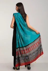 Saral Blue and Red Ajrakh-Bandhani Cotton Dupatta image 4