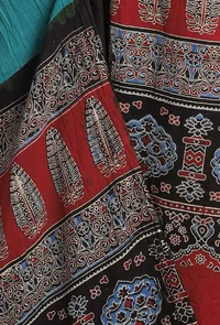 Saral Blue and Red Ajrakh-Bandhani Cotton Dupatta image 5