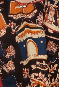 Set Of 2: Oorja Black Kalamkari Short Cotton Top & Palazzo Pant image 4