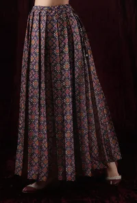 Russian Violet Viscose Tussar Silk Patola Box-Pleated Skirt image 2