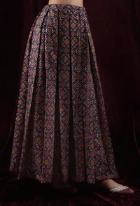 Russian Violet Viscose Tussar Silk Patola Box-Pleated Skirt image 3