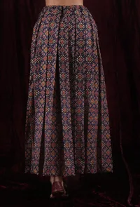 Russian Violet Viscose Tussar Silk Patola Box-Pleated Skirt image 4