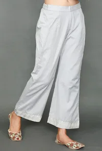 Pale Grey Palazzos With Kantha Embroidery image 2