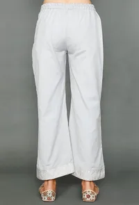 Pale Grey Palazzos With Kantha Embroidery image 3