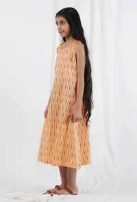 Orange Ikat Flared Cotton Dress image 2