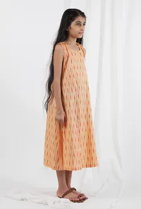 Orange Ikat Flared Cotton Dress image 3