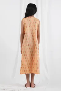 Orange Ikat Flared Cotton Dress image 4