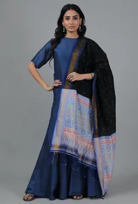 Black & Powder Blue Ikat Dupatta image 2