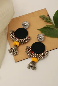 Handcrafted Green And Red Fabric Style Earrings image 1