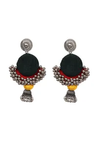 Handcrafted Green And Red Fabric Style Earrings image 3