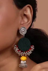 Handcrafted Green And Red Fabric Style Earrings image 6