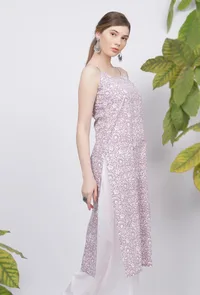 Lilac Floral Hand-Block Printed Cotton Straight Fit Slip image 2