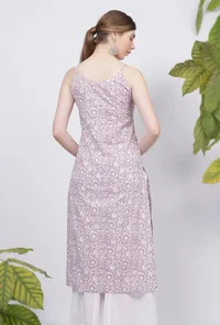 Lilac Floral Hand-Block Printed Cotton Straight Fit Slip image 3