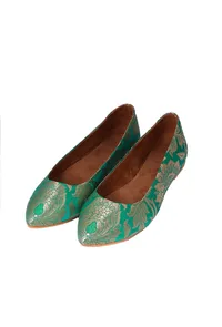 Green Pointed Toe Brocade Ballerina Flats image 2