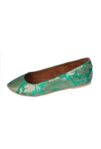 Green Pointed Toe Brocade Ballerina Flats image 3