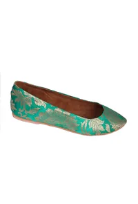 Green Pointed Toe Brocade Ballerina Flats image 4
