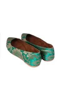Green Pointed Toe Brocade Ballerina Flats image 5