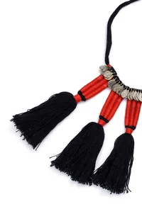 Red and Black Thread Silver Tribal Necklace image 3
