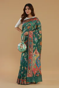 Floral Kani Weave Silk Wool Saree with Unstitched Blouse image 2