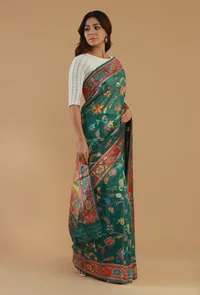 Floral Kani Weave Silk Wool Saree with Unstitched Blouse image 4