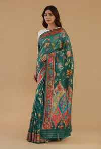 Floral Kani Weave Silk Wool Saree with Unstitched Blouse image 5