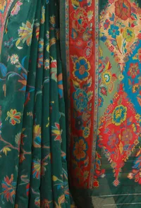 Floral Kani Weave Silk Wool Saree with Unstitched Blouse image 6