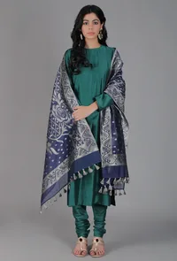 Navy Blue Chanderi Brocade Dupatta image 1