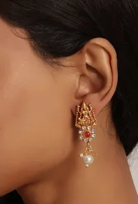 Antique Finish Laxmi Devi Jewellery Set With Square Stones image 2