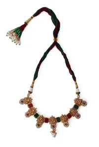 Antique Finish Laxmi Devi Jewellery Set With Square Stones image 3