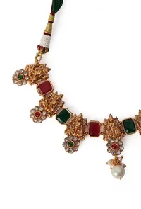 Antique Finish Laxmi Devi Jewellery Set With Square Stones image 6