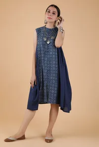 Harini Indigo Side Gather Front-Open Asymmetrical Kurta Dress image 2