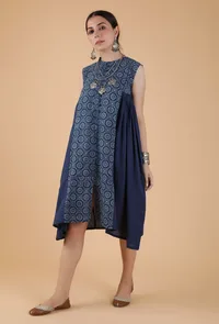 Harini Indigo Side Gather Front-Open Asymmetrical Kurta Dress image 3