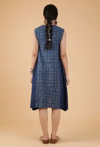 Harini Indigo Side Gather Front-Open Asymmetrical Kurta Dress image 4