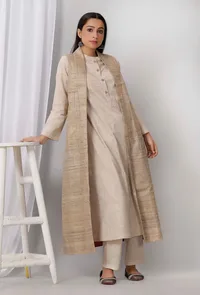 Mud Brown Long Cotton Khadi Jacket image 1