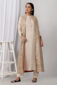Mud Brown Long Cotton Khadi Jacket image 2
