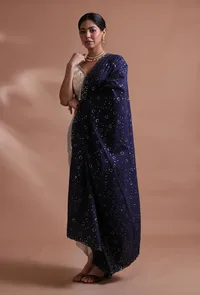 Navy Blue Color Cotton Embroidered Dupatta image 2