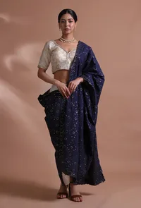 Navy Blue Color Cotton Embroidered Dupatta image 3