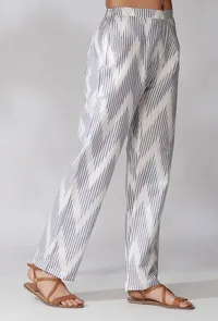 White And Blue Ikkat Straight Pants image 2
