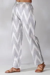 White And Blue Ikkat Straight Pants image 3