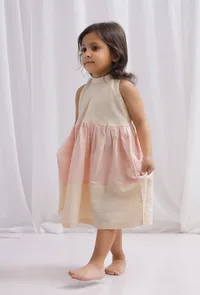 Yellow and Orange Striped Cotton Gathered Flare Dress image 2