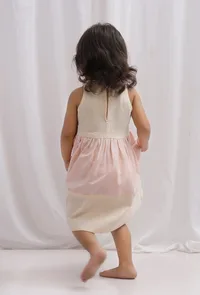 Yellow and Orange Striped Cotton Gathered Flare Dress image 3