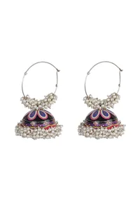 Hand Painted Purple And Blue Meenakari Jhumki image 2