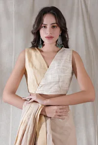 Blonde yellow and beige khadi overlapped blouse image 1