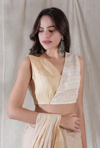 Blonde yellow and beige khadi overlapped blouse image 2